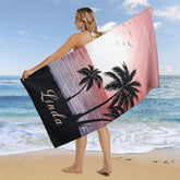 Aperturee - Aperturee Sunset Palm Trees Beach Custom Name Beach Towel